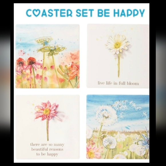 Coaster Set Be Happy Primitives By Kathy Flowers Scenery Absorbent, Water Colors - Picture 1 of 10